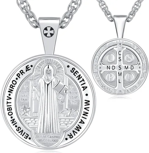 Eusense San Miguel San Cristóbal San Benito San Judas Virgen María Collar chapado en oro 925 joyería religiosa para hombres y mujeres, collar de