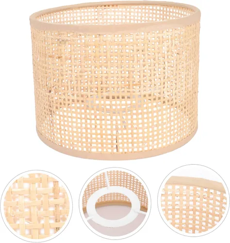 Miniatura 5 de SECFOU Pantalla de ratán para decoración de cestas de lámpara para lámparas de mesa, bombillas rojas, cubierta de lámpara de pie para interiores
