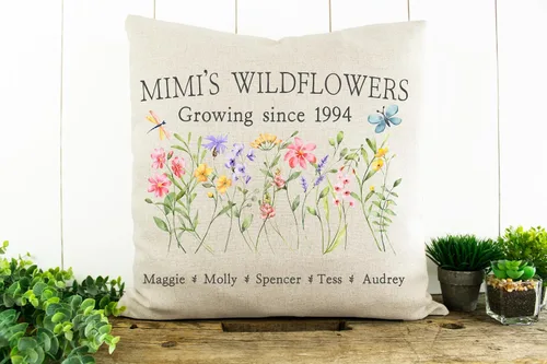 Miniatura 8 de Almohada personalizada con diseño de flores silvestres del jardín de la abuela con nombres de nietos, regalo de apellido familiar, perfecta