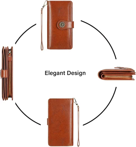 Miniatura 6 de Lavemi Carteras de cuero genuino de gran capacidad con bloqueo RFID para mujer, tarjetero con correa para la muñeca