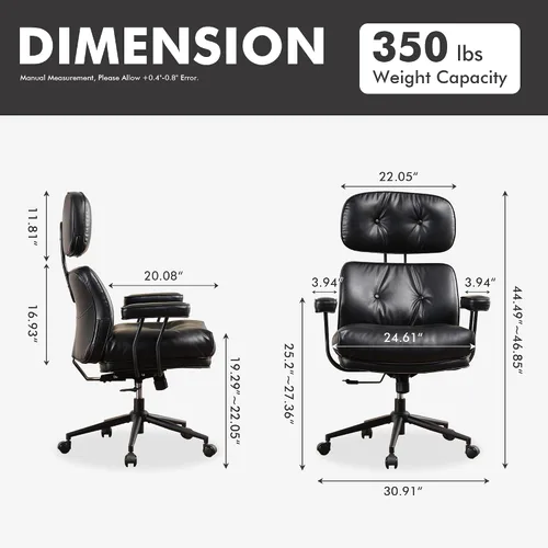 Miniatura 2 de Silla de oficina ejecutiva de respaldo alto con asiento profundo y cómodo, silla de oficina moderna de piel sintética negra, silla de escritorio