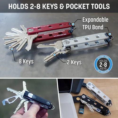 Miniatura 8 de Keyport Pivot 2.0 Organizador de Llaves - Porta Llaves EDC con Accesorio para Llavero de Coche y Servicio de Encontrado y Perdido - Aluminio, Rojo