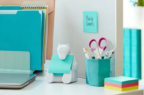 Miniatura 4 de Post-it Dispensador de notas Z, paquete de 2 almohadillas, 45 hojas por bloc, 2.992 in x 2.992 in, color turquesa, para una cómoda dispensación