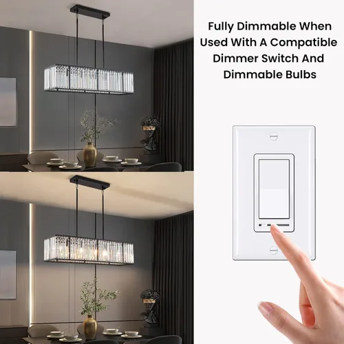 Miniatura 4 de Siljoy Candelabro rectangular moderno de cristal, 5 luces, color negro, rectangular, con forma de gota de lluvia, lámpara de techo colgante lineal