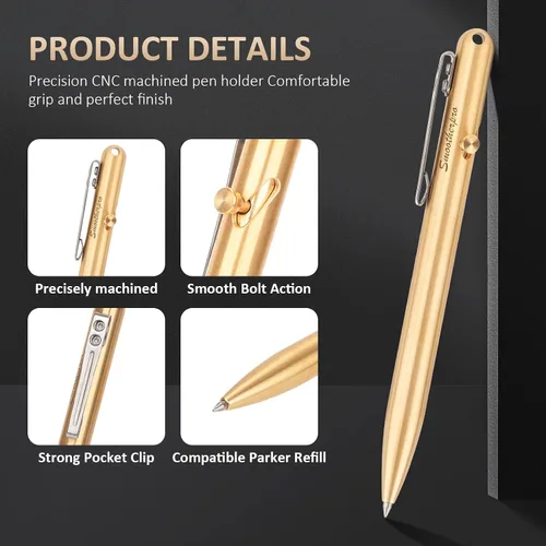 Miniatura 2 de SMOOTHERPRO - Bolígrafo de acción de perno de latón macizo compatible con recarga Parker, clip de acero inoxidable de bolsillo, para temblor