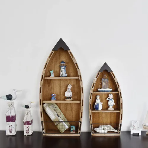 Miniatura 2 de Aecipl Estante de madera maciza para barco, decoración de pared náutica, estantería con temática de playa, estantes grandes de madera de 3 niveles