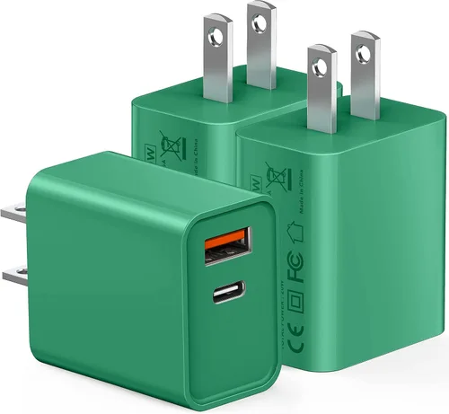 Miniatura 8 de Paquete de 3 cargadores tipo C, enchufe de pared USB C de doble puerto de 20 W PD y QC3.0 USB A bloque de carga rápida para Samsung Galaxy S24
