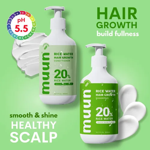 Miniatura 5 de Muun Champú y acondicionador de agua de arroz para el crecimiento del cabello, regeneración, adelgazamiento del cabello y anti pérdida de cabello