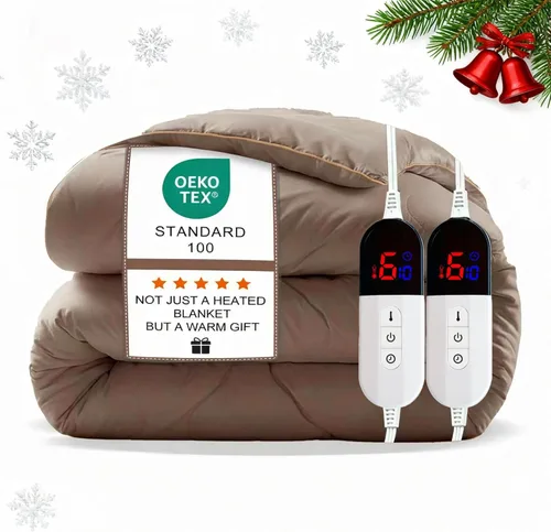Miniatura 10 de Manta eléctrica tamaño Queen – Manta térmica de doble control tamaño Queen, calentamiento rápido con 10 ajustes de tiempo y 6 ajustes de calor