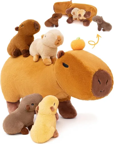 OUOZZZ Capybara - Juguete de peluche grande 5 en 1 con 4 bebés extraíbles en el interior, regalo único para niñas y niños, regalo ideal de Capibara