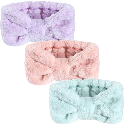 Miniatura 22 de Diadema de toalla de 3 piezas para mujer, diadema de maquillaje para lavar la cara, maquillaje de spa, diadema de microfibra con lazo para la ducha