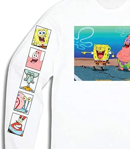 Miniatura 6 de Camisa de Bob Esponja para hombre, camiseta de manga larga con cangrejo Esponja, Patrick y Krusty