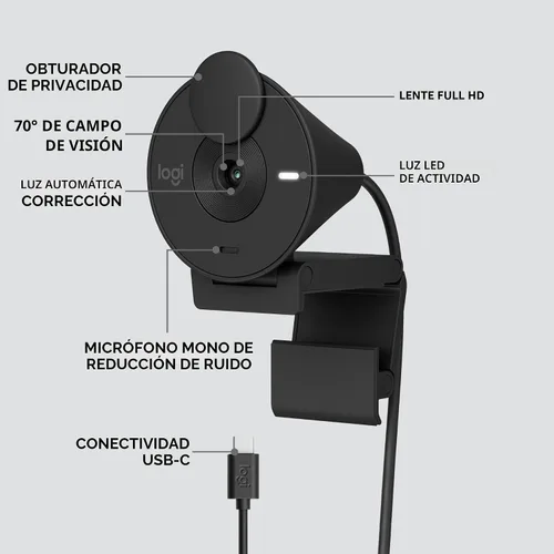 Miniatura 6 de Logitech Brio 301 Cámara Web Full HD con Obturador de Privacidad, Micrófono de Reducción de Ruido, USB-C, Certificada para Zoom, Microsoft Teams