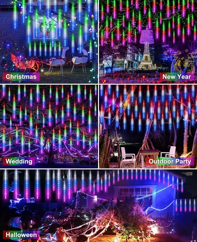 Miniatura 7 de EAGWELL Luces de Lluvia de Meteoros de Navidad, 20 en 20 Tubos Luces de Lluvia en Cascada con Cambio Automático con 12 Modos, Decoración Navideña