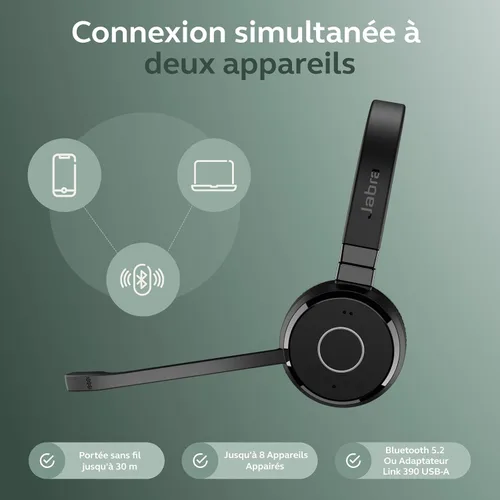Miniatura 5 de Jabra Evolve 65 TE - Auriculares inalámbricos estéreo USB-A MS / auriculares de música