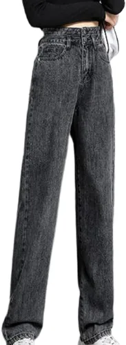 Miniatura 3 de DGHM-JLMY Pantalones de mezclilla sueltos de cintura alta para mujer, pantalones de mezclilla rectos desgastados, holgados y casuales de cintura alta
