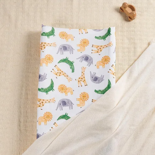 Miniatura 6 de TILLYOU Funda para Cambiador de Bebé, Cubierta de Mesa Cambiadora para Niñas y Niños, Ultra Suave y Transpirable, Paquete de 2 Estepa Africana y Gris