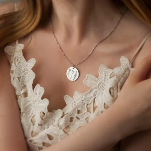Miniatura 3 de Anavia Collar con múltiples flores del mes de nacimiento, conexión de familiares y amigos, collar de moneda floral grabado personalizado, regalo