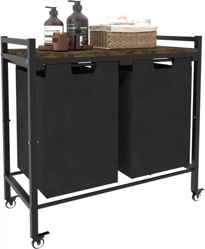 Cesta de ropa grande de 12 x 2 galones con ruedas, 2 bolsas clasificadoras extraíbles y removibles, organizador de cesta de ropa independiente para