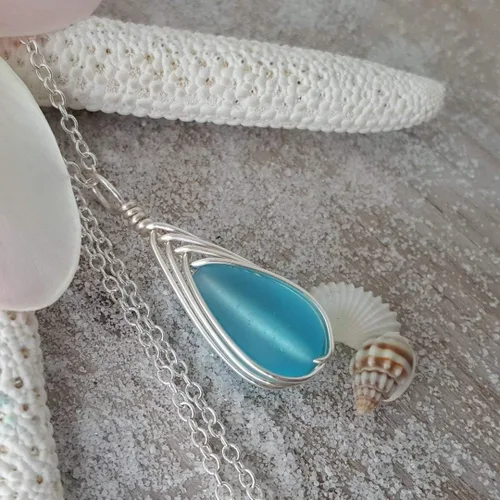 Miniatura 20 de Yinahawaii Collar de cristal de mar hecho a mano, joyería hawaiana para mujer, collar de lágrima trenzada, joyería única de cristal de mar