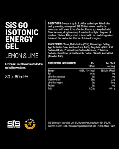 Miniatura 2 de SiS GO - Gel energético isotónico, 2.0 fl oz, paquete de 30 unidades, limón y lima Lima limón