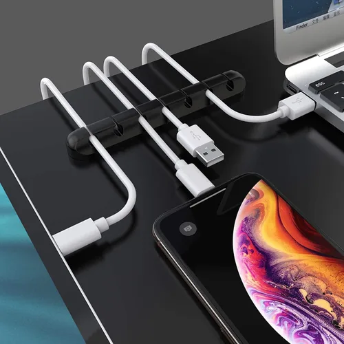 Miniatura 3 de SOULWIT Clips de soporte para cables, paquete de 3 clips organizadores de cables de silicona autoadhesivos para escritorio, cable de carga USB