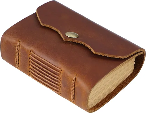 Acidea Cuaderno de bolsillo de cuero, 4.3 x 3 pulgadas, cuaderno de bocetos vintage de cuero auténtico, sin forro, 320 páginas, papel kraft pequeño