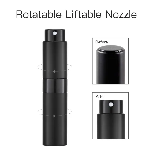 Miniatura 4 de LISAPACK Botella de spray de perfume de 8 ml con atomizador para viajes, dispensador de colonia recargable vacío, rociador portátil (Negro mate)