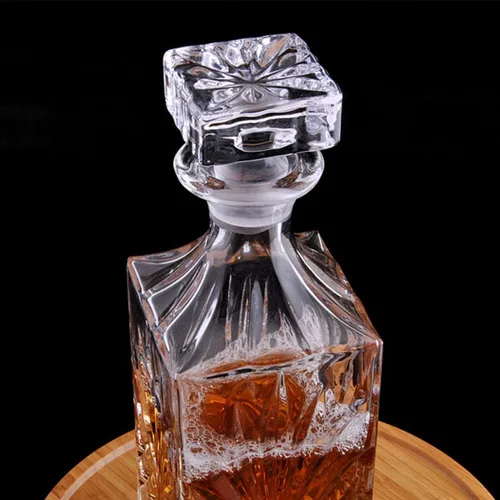 Miniatura 4 de Decantador de vidrio con tapón geométrico hermético, decantador de whisky para vino, bourbon, brandy, licor, jugo, agua, enjuague bucal, vidrio