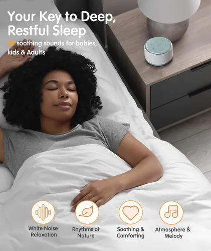 Miniatura 3 de FamiSym Máquina de Ruido Blanco para Bebé para Dormir con Luz Nocturna – 34 Sonidos Relajantes, Máquina de Ruido Blanco Recargable para Niños