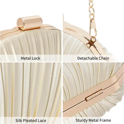 Miniatura 4 de Bolso de mano de noche plisado de satén para mujer, elegante bolso de mano con cadena para boda