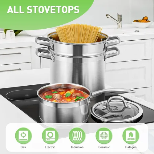 Miniatura 8 de Duxtop Juego Profesional de Ollas y Sartenes de Acero Inoxidable, Juego de 17 Piezas de Utensilios de Cocina de Inducción, Tecnología de Unión por