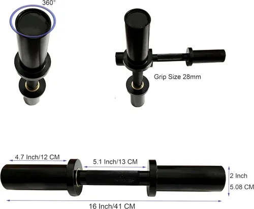 Miniatura 3 de Olympic Loadable Dumbbell Handle, 16 Inch Steel Barbell with 2 Pairs Collar Clips, 200lb Capacity for Home Gym, Weightlifting, Strength Training and