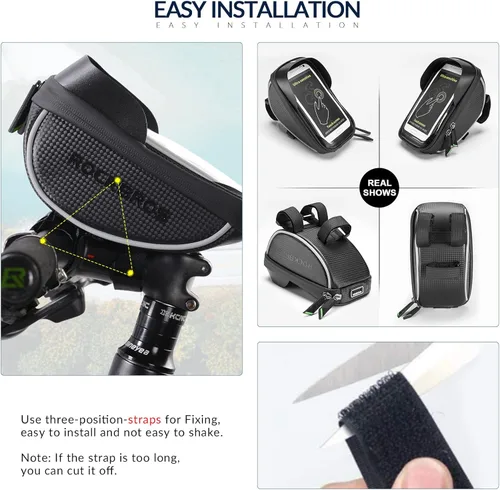 Miniatura 4 de ROCKBROS Bolsa de montaje para teléfono de bicicleta, bolsa para manillar con marco frontal para bicicleta, funda impermeable para teléfono, bolsa