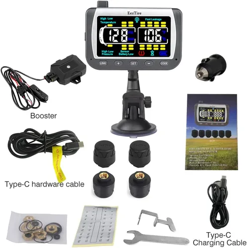Miniatura 6 de EEZ RV Products EEZTire - Sistema de monitoreo de presión de neumáticos en tiempo real/24x7 - Monitor a color + 4 sensores + Sistema de refuerzo