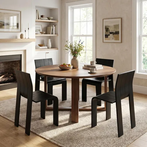 Juego de 4 sillas de comedor de madera negra, sillas de comedor modernas de mediados de siglo con respaldo de madera maciza curvado, sillas