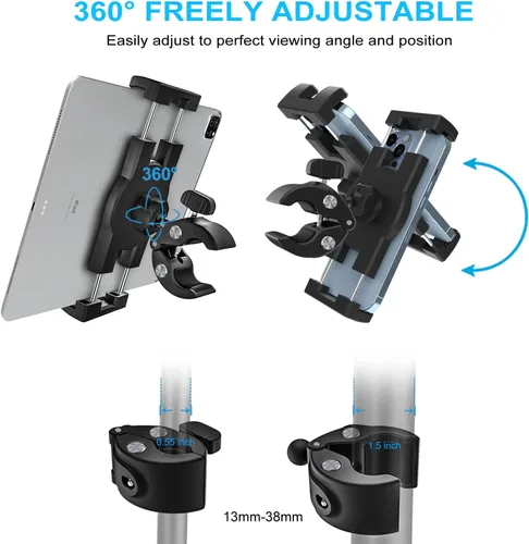 Miniatura 4 de Soporte para tablet de cochecito para bebé, abrazadera de manillar para scooter, silla de ruedas, bicicleta de gimnasio, equipo de entrenamiento