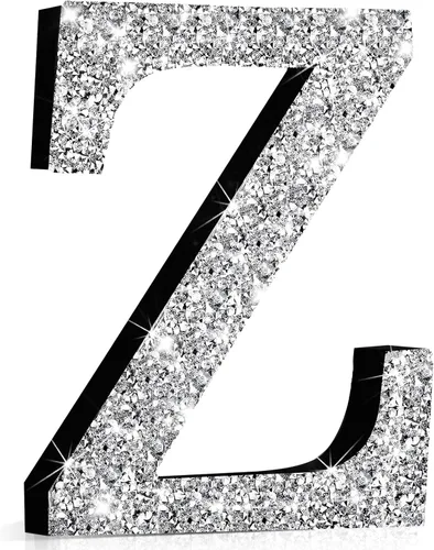Miniatura 76 de Qunclay Letras brillantes de cristal plateado de 5.7 pulgadas, decoración de diamantes triturados, letra de madera con purpurina con tornillo