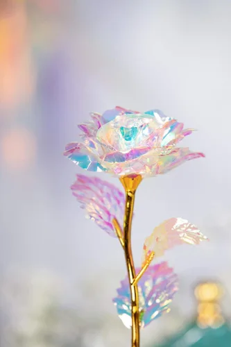 Miniatura 9 de Rosa de oro de 24 quilates/flor artificial colorida con soporte de rosa/rosa eterna caja de regalo de lujo para Navidad/cumpleaños/día del mes