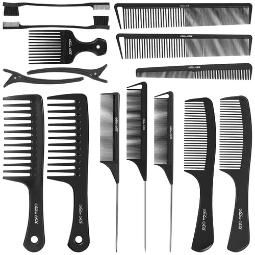 SALONSILK - Juego de 15 peines profesionales de dientes anchos, cola de rata, peine de pelo de dientes finos, estilo peluquero, juego de peines