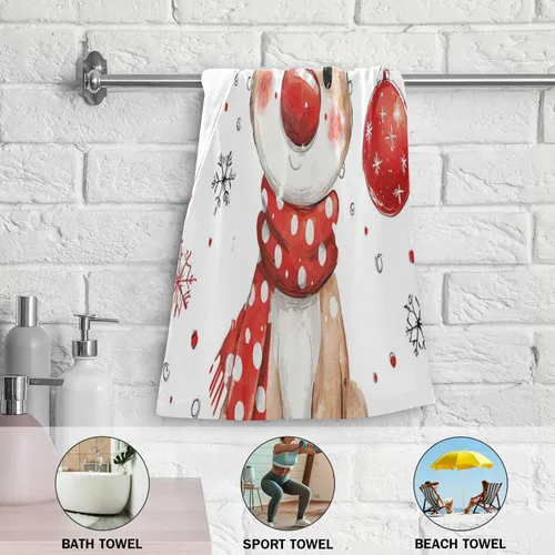 Miniatura 6 de Vdsrup Juego de 2 toallas de mano de reno de Navidad, diseño de ciervos de invierno, juego de 2 toallas de baño con copos de nieve, toalla suave