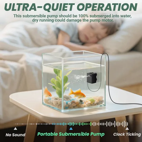 Miniatura 5 de Moonorange Mini bomba de agua sumergible, bomba de agua ultra silenciosa, 300 l/h, para tanque de tortuga, fuentes, acuarios (5 W, 79 GPH)