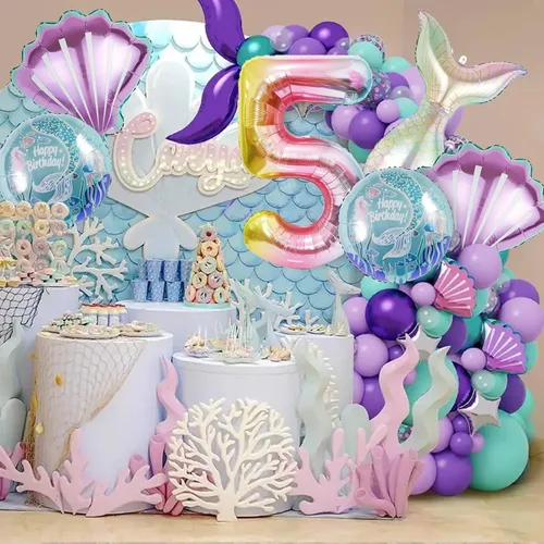 Miniatura 4 de Decoración de Cumpleaños de Sirena Globos de Lámina de Números Grandes de Sirena para Niñas Bajo el Mar Tema de Sirena Baby Shower Recuerdos