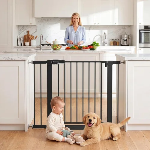 Miniatura 12 de Puerta de bebé para escaleras, puerta de perro de cierre automático de 26 a 40 pulgadas para puertas, puerta infantil montada a presión con puerta