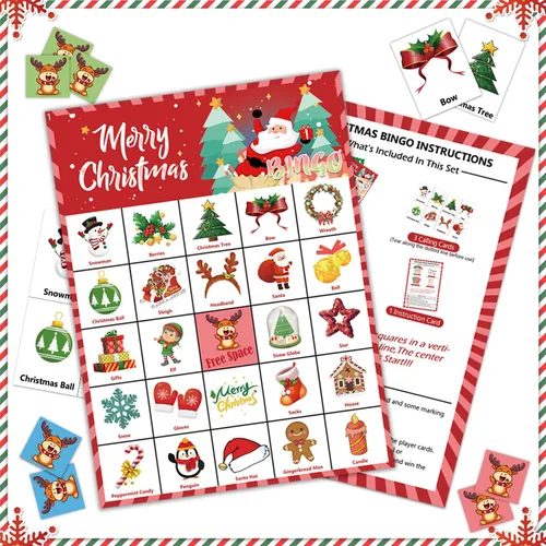 Miniatura 4 de VESPRO 46 tarjetas de juego de bingo de Navidad para 30 jugadores, juegos de fiesta de Navidad para niños, actividades en el aula