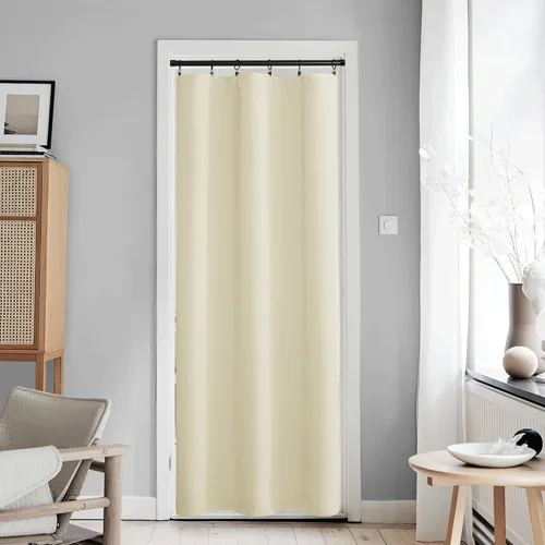 Miniatura 47 de NICETOWN Cortinas opacas unicolor con aislamiento térmico para puerta francesa, granja, oscurecimiento de habitación, puertas y ventanas de Marrón