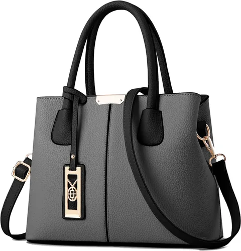 CHICAROUSAL Monederos y bolsos de mano para mujer, bolsos cruzados de cuero, bolso de hombro para mujer A Grey Black