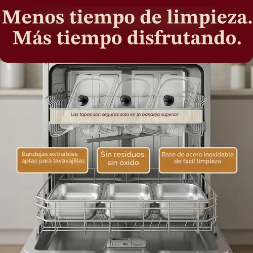 Miniatura 7 de Elite Gourmet EWM-6171 - Servidor de buffet con control de temperatura, calentador de alimentos, 3 bandejas triples de 2.5 cuartos de galón, tapas