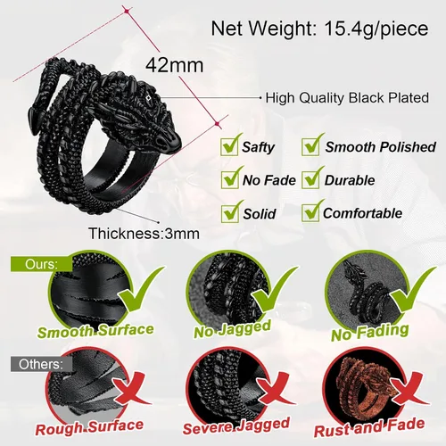 Miniatura 4 de FaithHeart Anillos de dragón punk para hombres y mujeres, acero inoxidable, chapado en oro de 18 quilates, joyería de mitología nórdica con delicado