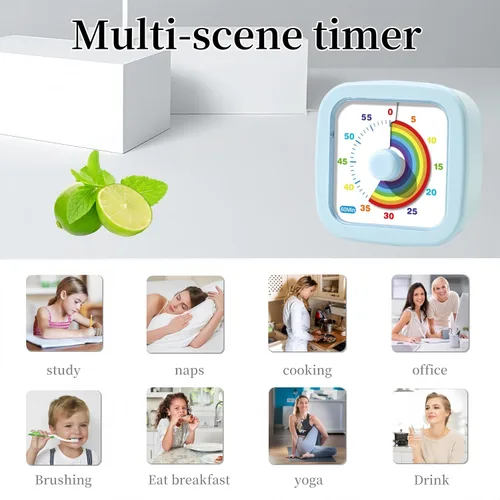 Miniatura 6 de Temporizador visual para niños, lindo arco iris, temporizador de cuenta regresiva de 60 minutos, gestión del tiempo para niños y adultos, Azul